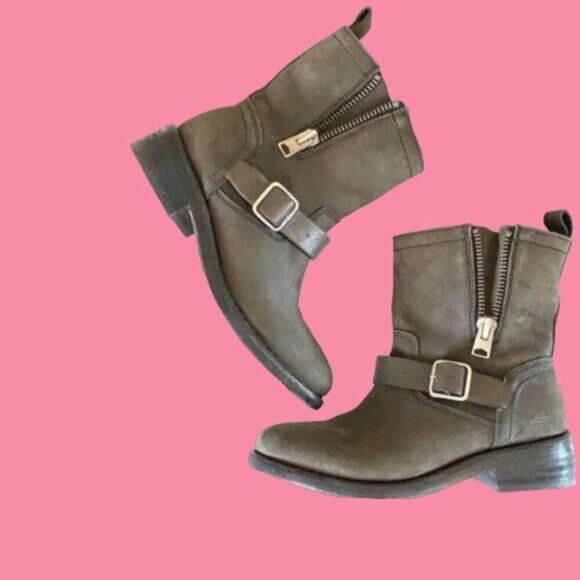 Allsaints Classic Leather Motorcycle Biker Boots EU 37/US 6 Gray Moto - Picture 3 of 16